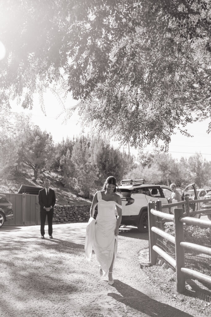 Bride walks to her first look